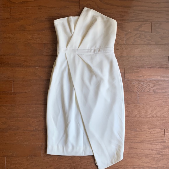 House of CB London Uma Mini Dress White Strapless Asymmetrical Dress Size Medium - Picture 3 of 15